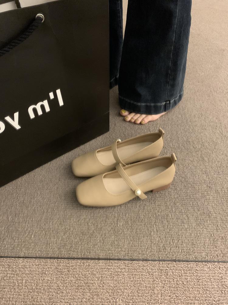 Square head Mary Jane shoes women's shoes spring and autumn 2025 new thick heel with French style with skirt temperament single shoes