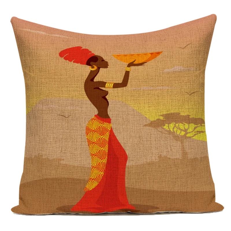 Africa Decorative Cushion Cover African Woman Custom Pillow Case National Costume Pattern Sofa Home Decor Pillow Cover