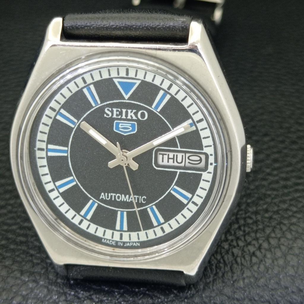 VINTAGE SEIKO 5 AUTOMATIC JAPAN 6309A MENS BLACK COLOR DIAL WATCH a702734-1 R210-a702734