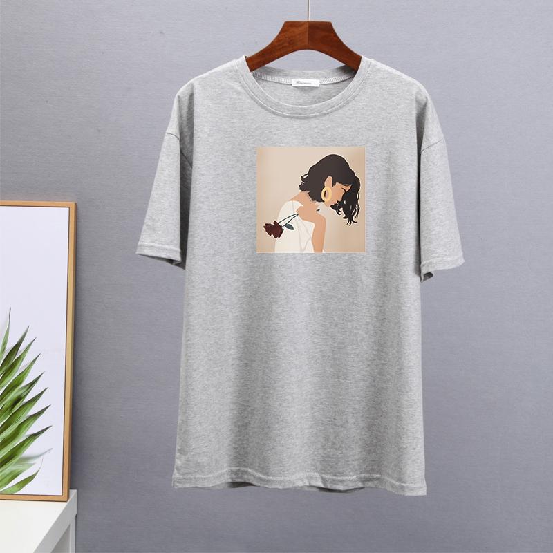 Hirsionsan Aesthetic Cartoon Printed T Shirt Women Summer Loose Casual Clothes Ladies Elegant Harajuku Graphic Tees Cotton Female Tops