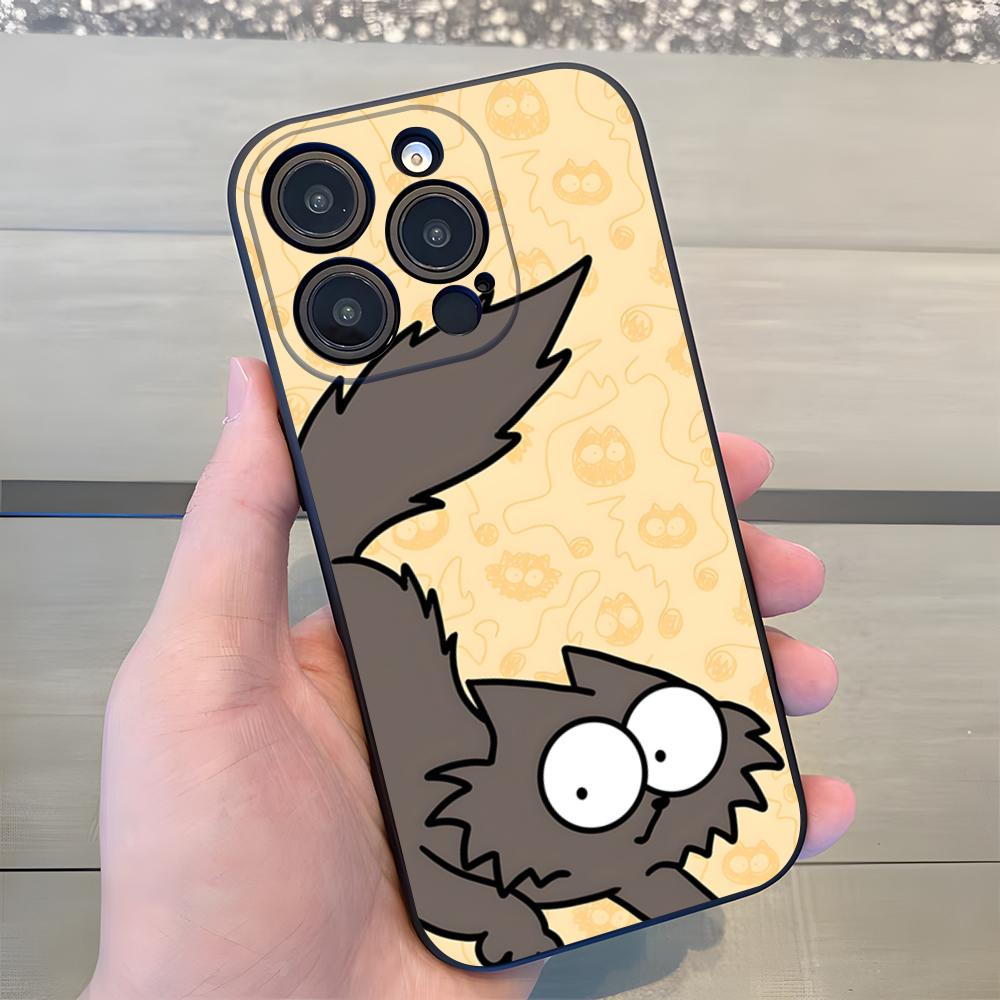 S-SIMONSE-C-CAT Phone Case For IPhone 17 Air 16 E Pro Max 15 14 13 Mini 12 Pro 11 Max Plus Black Soft Shell