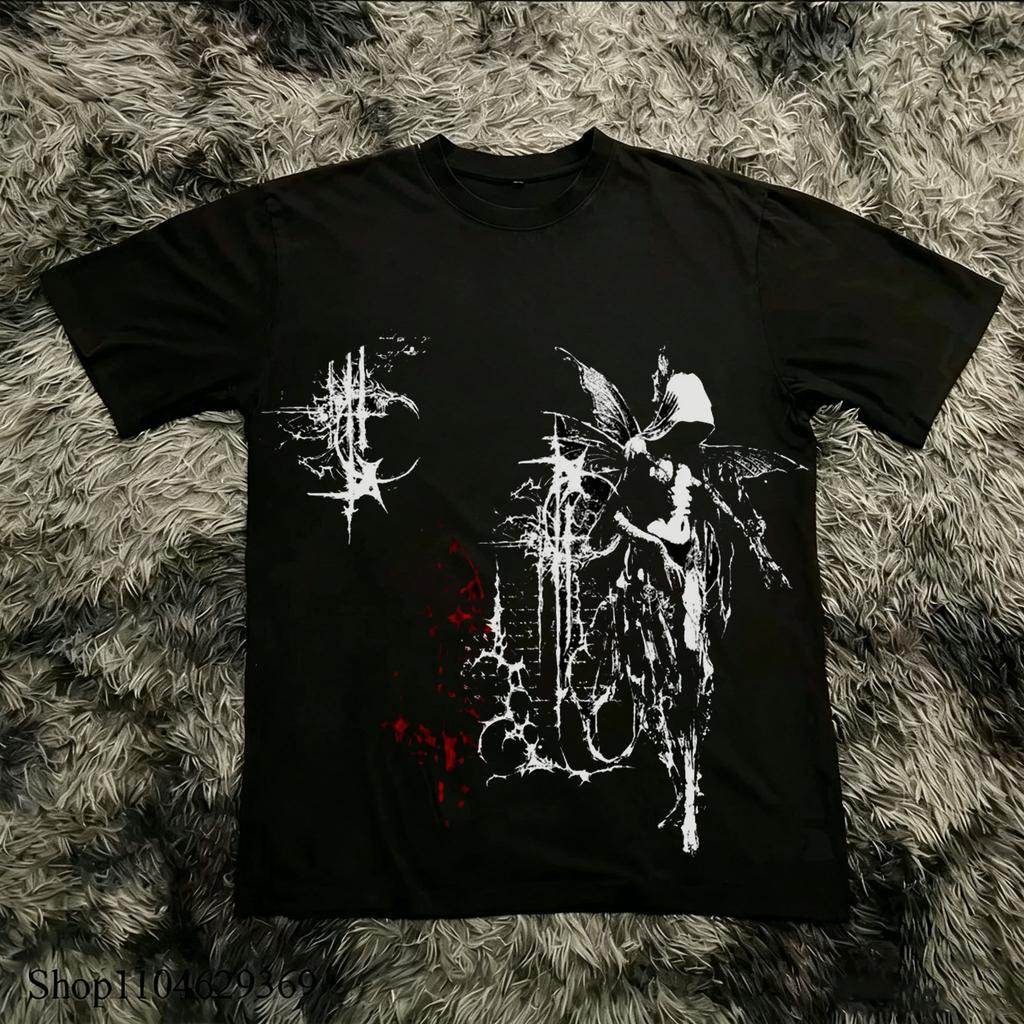 Klassisches Y2k Gothic Stil T-Shirt Druck Oversize T-Shirt High Street Shirts Gothic Rundhals Baumwoll Tops Neues Herren Damen T-Shirt