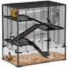 Four-Tier Hamster Cage with Deep Tempered Glass Bottom, Hut, Running Wheel, Food Dish, Water Bottle, 78.5 X 48.5 X 80cm