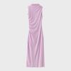 2024 Sleeveless Pleated Stand Collar Midi Dress - Solid Color Slim Fit