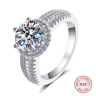 Luxus S925 Sterlingsilber Eheringe für Damen Glänzender Zirkonia Verlobungsring Brautschmuck