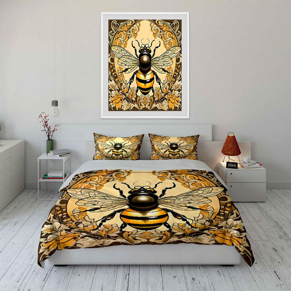 "Golden honeybee elegance." Bedding sets Duvet covers Pillowcases(1* Duvet Cover 2* Pillowcases without duvet insert)