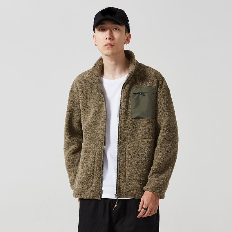 Men Thicken Fleece Padded Coat Berber Fleece Jackets for Men Vintage Stand Collar Polar Fleece Wintre Jacket Warm Tops