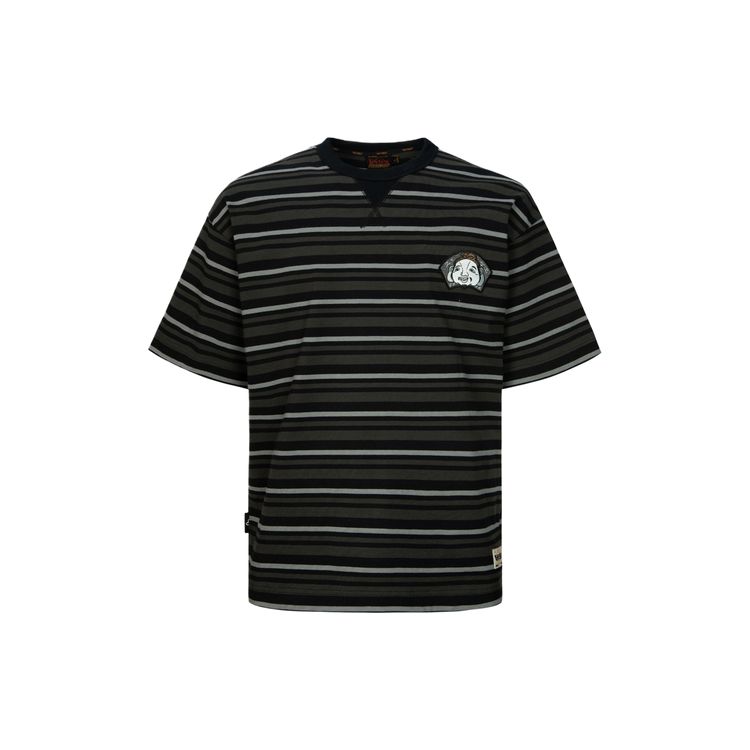 Evisu SS24 Multi-Embroidered Stripe Short Sleeve T-Shirt Men Tops Black 2ESHTM4TS8056LFCT
