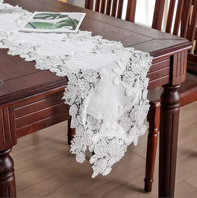Table Runner White Lace tassel Table Runners Luxury Dinner Tea TableCloth Wedding Tables Decor Home Textile 140x180cm