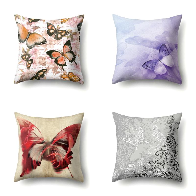 Polyester Pillowcase Butterfly Pattern Pillowcase Car Decoration Home Print Pillowcase Bedside Cushion Cover