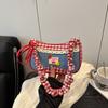 Red Plaid Bag Women's New Trendy Fashion College Style Handbag Fresh and Cute Lace Shoulder Messenger Bag