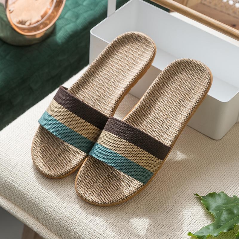 Linen slippers household thick bottom straw summer men and women cool slippers home indoor non-slip and non-smelly feet