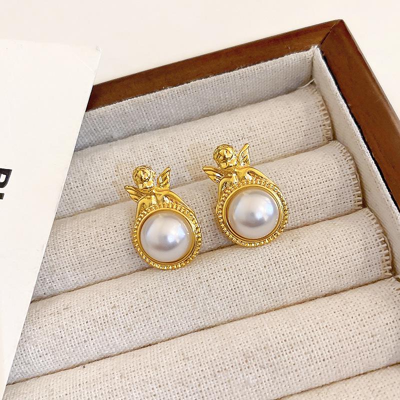 Vintage French-Style Silver Needle Earrings - Women's Elegant Studs with Retro Court Charm