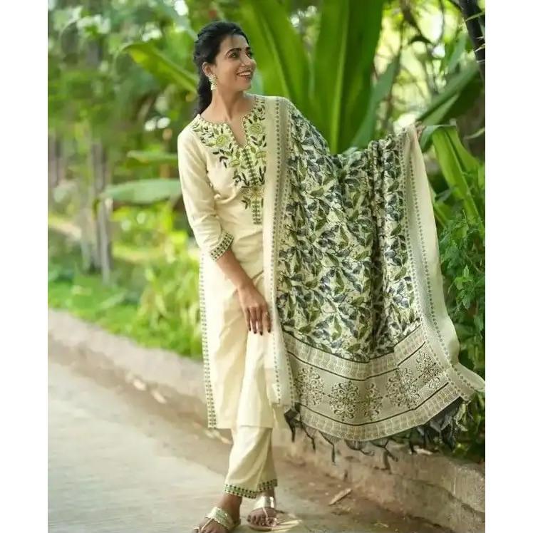 Cotton Flex Kurti Pant Dupatta Set Indian Bollywood Ethnic Salwar Kameez Dress
