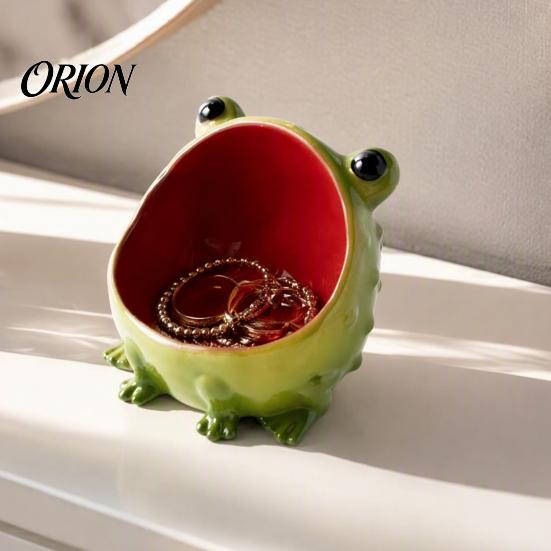 Handcrafted Home Decor Cute Big Mouth Frog Ceramic Candy Dish & Key Bowl for Entryway Table, Frogs Artistic Animal Sculpture Bowl, Decorative Figurine