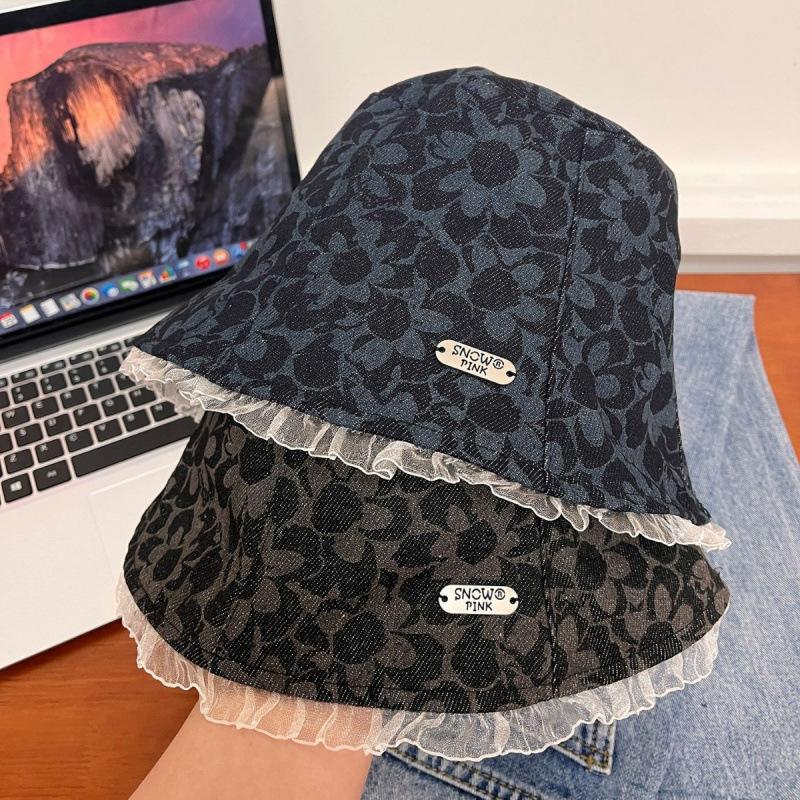New lace print denim fisherman hat children's sunshade sunscreen basin hat sweet and cute bucket hat
