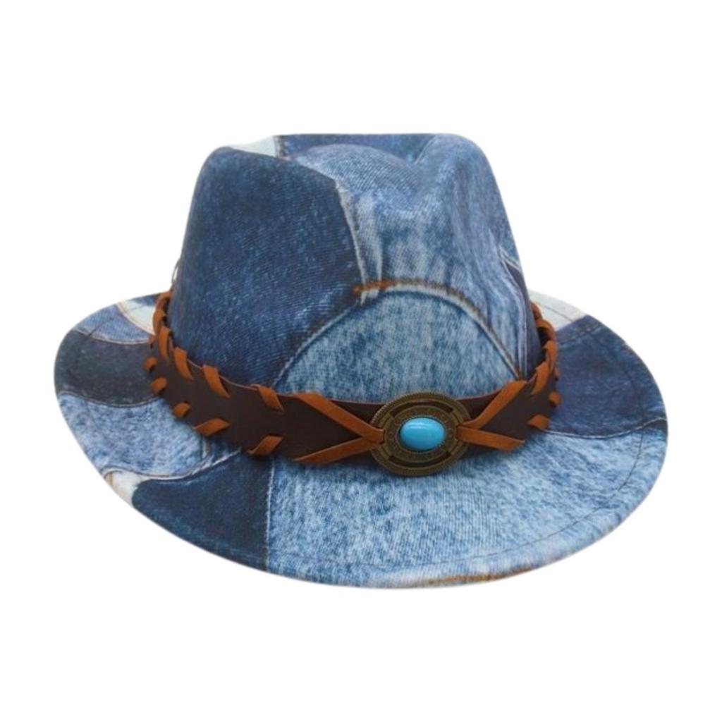 Holiday Ethnic Style Children'S Skeleton Niche Retro Western Denim Splicing Top Hat Premium American Jazz Hat