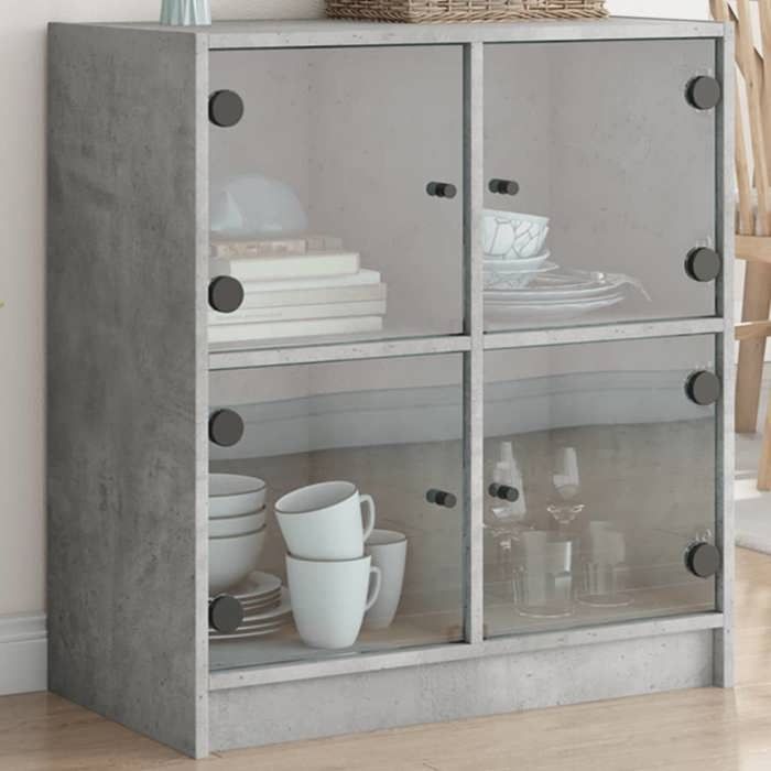 VidaXL Armoire latérale avec portes en verre gris béton 68x37x75,5 cm 836381