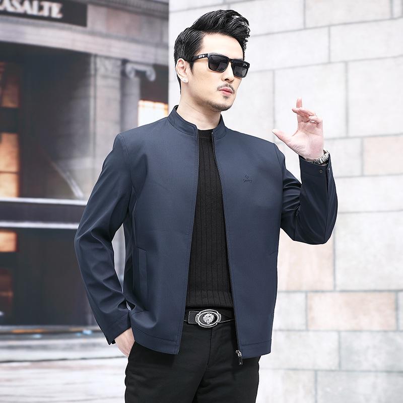 

Куртка со стойкой воротником, мужская куртка на молнии со средним возрастом, с боковыми карманами, модный короткий топ с длинным рукавом, универсальный 58