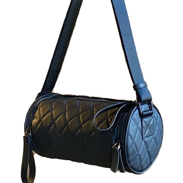 Summer Fashion Diamond Cylinder Bag Women's Wide Shoulder Strap Fashionable Oxford Bucket One-Shoulder Crossbody Pillow Bag