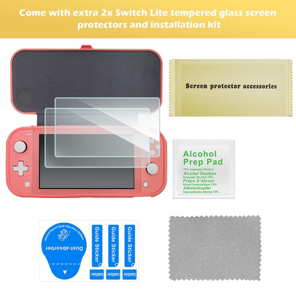 ProCase Switch Lite Flip Case 2 Glass Slim Clear Soft TPU Shockproof Protective Compatible with Switch Lite 2019 Coral [with Panels] Cover, Cover, –