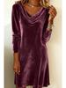 2025 Autumn/Winter Women's Solid Velvet Dress with Shawl Collar and Long Sleeves