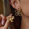 Gold Color Flower Stud Earrings Hollow Solid Retro Fashion Stainless Steel Jewelry for Women Unique Statement Trendy Accessories