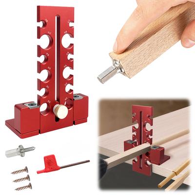 Nastavitelný přípravek na kolíkování, dřevěný pás 7-18 mm, knoflík, oboustranný řezací stroj, elektrická vrtačka, kolíkovací kulatá tyč, pomocný nástroj