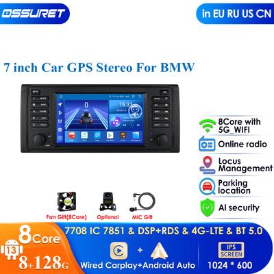 Autoradio Android Auto 2 Din Intelligent 8 Go 128 Go Voix IA pour BMW 5 E39 1995 - 2003 E53 X5 M5 Carplay 4G Net Multimédia de Voiture GPS 2din Autoradio