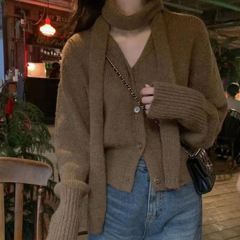 

Зимний новый винтажный длинный рукав V-образный вырез вязаный кардиган женский жакет длинный рукав трикотажные свитера женские элегантные мягкие теплые женские кардиганы 24780 One Size верблюд