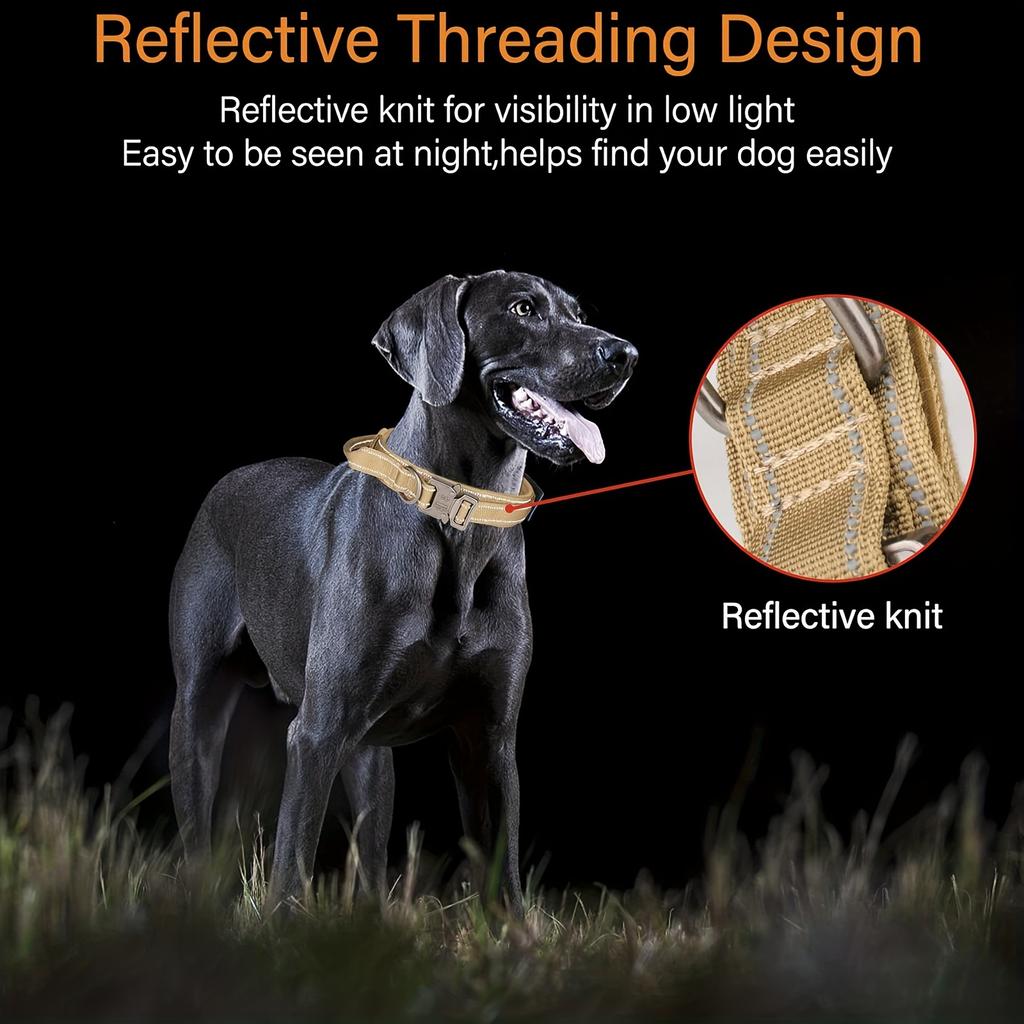 Tactical Dog Collar and Leash Set, Military Dog Collar and Leash for Medium to Large Dogs, Adjustable Heavy Duty Metal Buckle Re