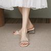 Fairy Feng Shui Diamond Slippers Female Summer Wear Fashion High Sense Transparent Word with Medium Heel Thick Heel Crystal Sandals