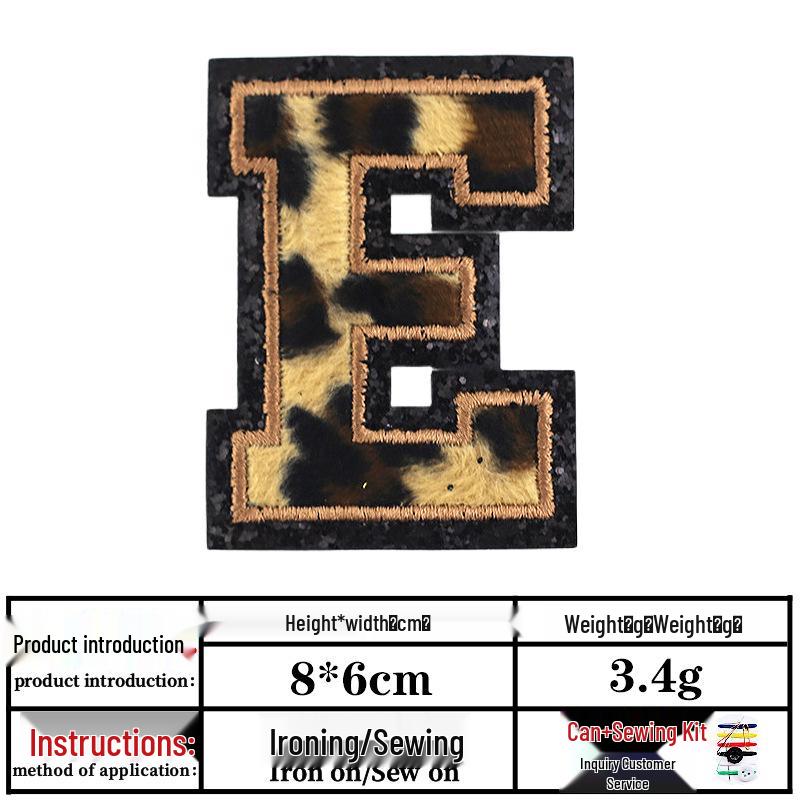 Leopard Print Velvet Cloth Patch with English Letter and Black Sequin Embroidery