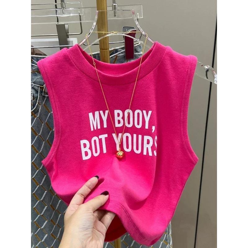 Summer Vintage White Crop Women Print Letter Punk Sexy Tank Korean Streetwear Cropped Sleeveless