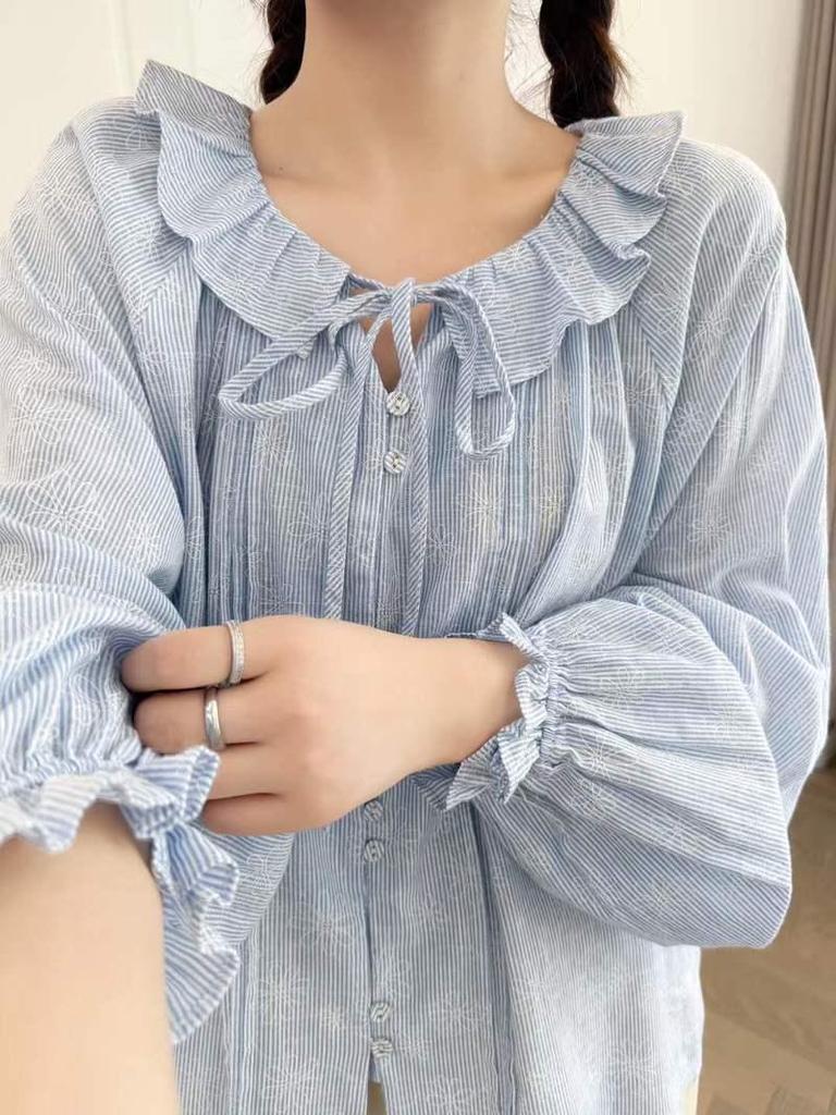 Spring 2026 Japanese Style Loose Wide Lapel Tie-Waist Pleated Women's Cardigan Shirt