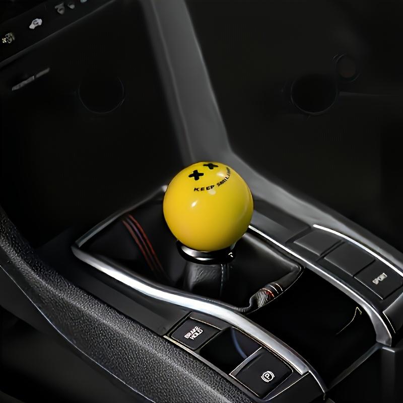 Keep Smiling Yellow & Black Gear Shift Knob - Manual Transmission Lever Head with Joyful Face Design, JDM Style Car Interior