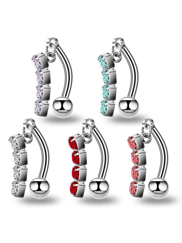 1Pcs Chain Crystal Navel Ring Stainless Steel Navel Nail Piercing Jewelry