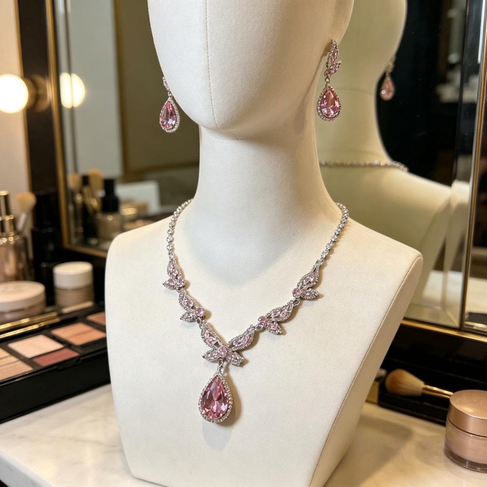 Elegant French Zirconia Teardrop Earrings & Necklace Set