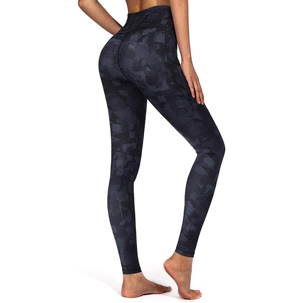 Women's Casual High-waisted Elastic Multi-color Exercise Patchwork Pocket Leggings Yoga Pants Nine-point Pants