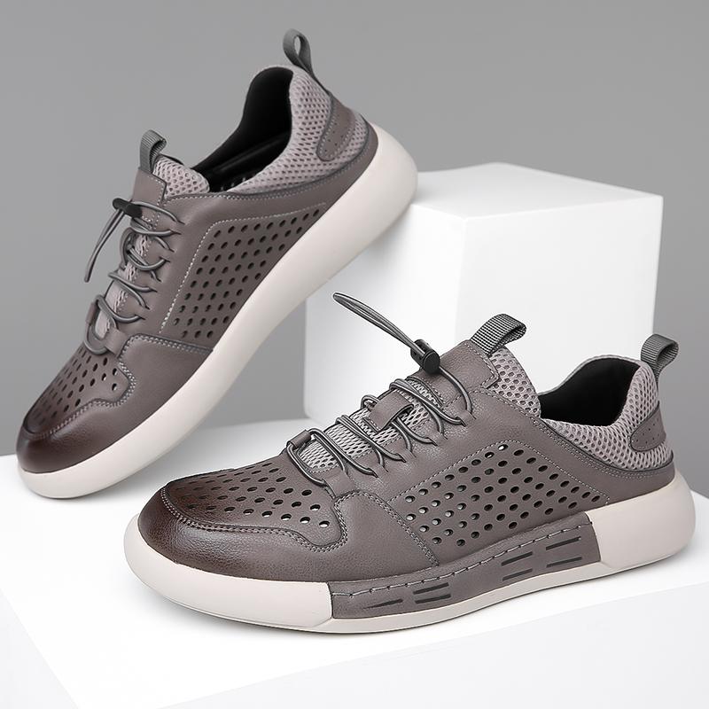 Atmungsaktive Lochleder Casual Oxford Schuhe Sommer Aushöhlen Bequeme Sportschuhe Outdoor Dickbesohlt Herren Fahrschuhe