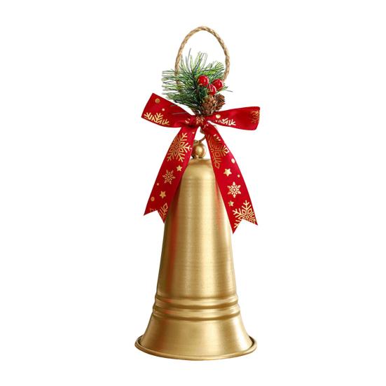 Christmas Bell Hanging Ornaments Rustic Metal Bell Decoration with Artificial Pine Needles Berries for Christmas Tree Wreath Door Window Decor