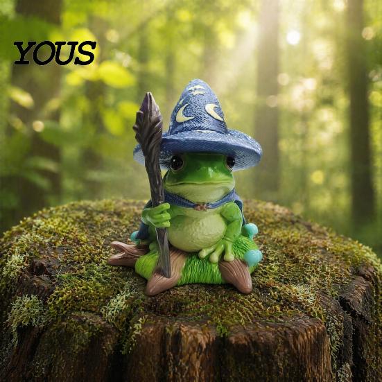 Creative Halloween Tabletop Accessory Witch Frog Ornaments, Resin Magic Wizard Figurine, Micro-landscape Miniature Cute Fantasy Mini Statue
