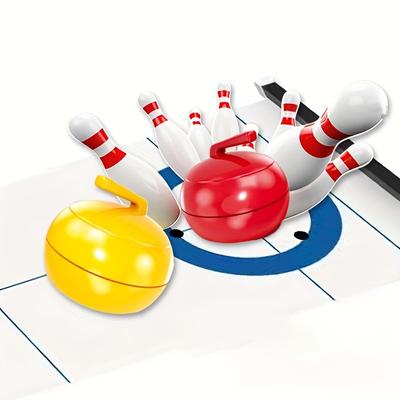 2-in-1 Tabletop Curling Bowling Game Set Multiplayer Board Game for Family Party Time