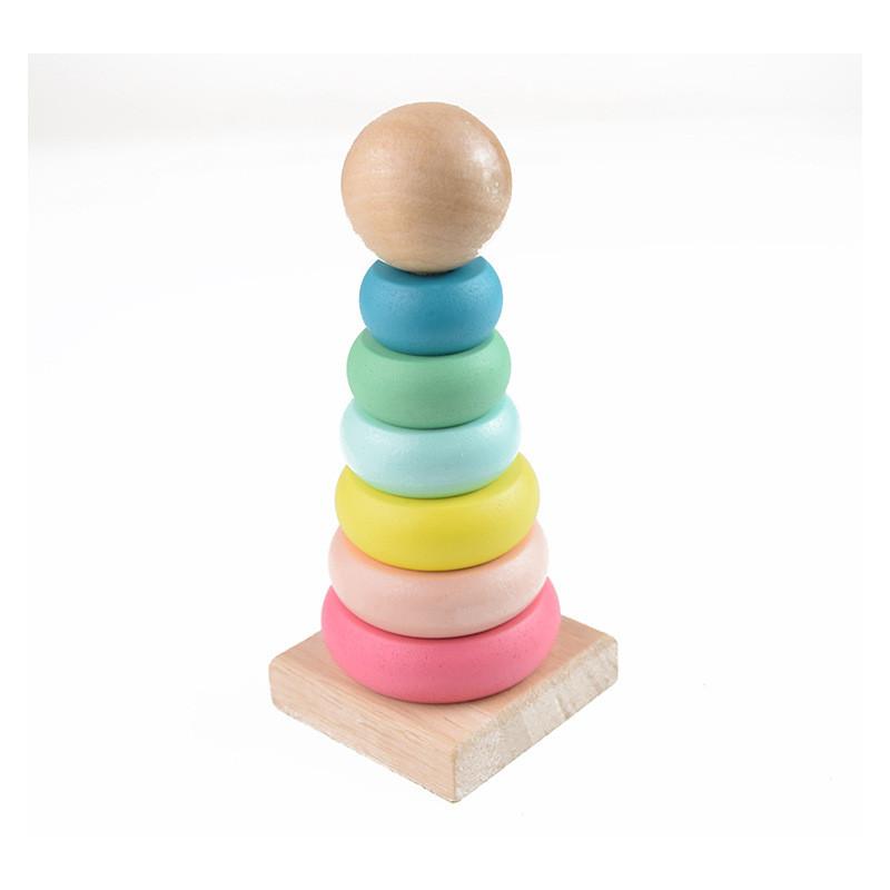 

Rainbow Tower Wooden Stacking Toy Kids Colors Number Recognition Game Puzzle Macaron