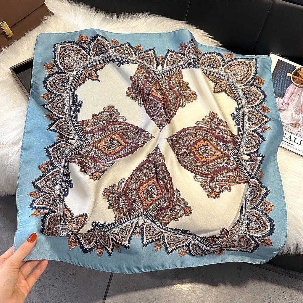 Luxury 70Cm Square Paisley Printed Women Scarf Silk Satin Scarves Shawl Designer Headband Hijab Bandana Wrap Bufanda