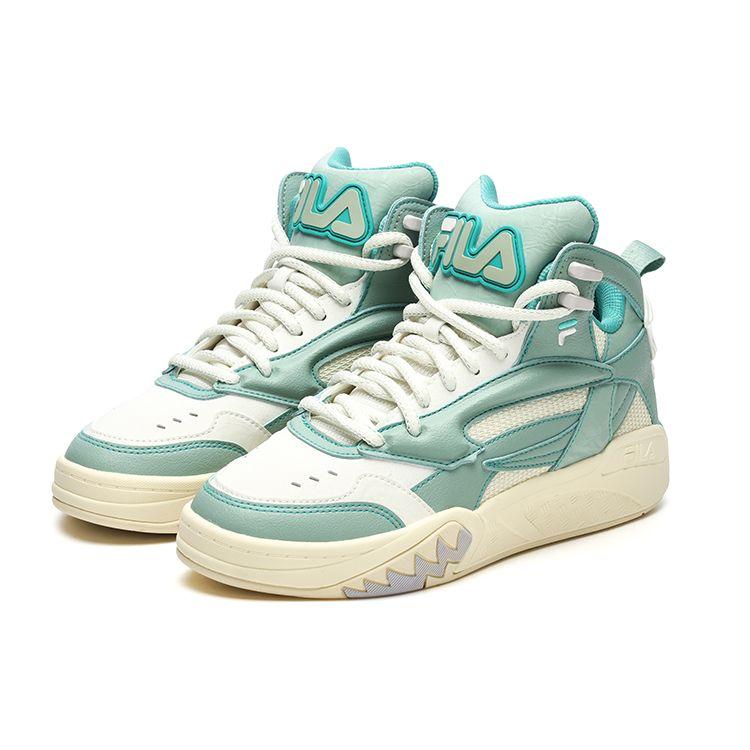 Fila Fusion Desperado We Fabric Synthetic Leather Tpu Batwing Fleece Mid-Top Retro Basketball Shoes Women Sneakers Green Yellow T12W243221FFA
