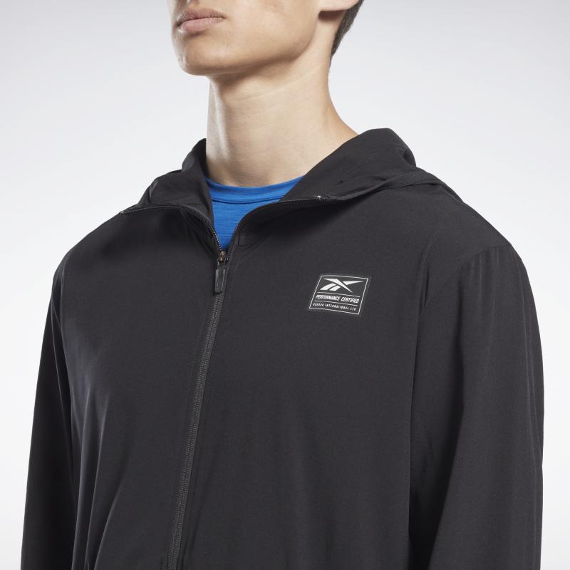 Reebok Solid Color Fitness Hooded Jacket Men jackets Black HR3567