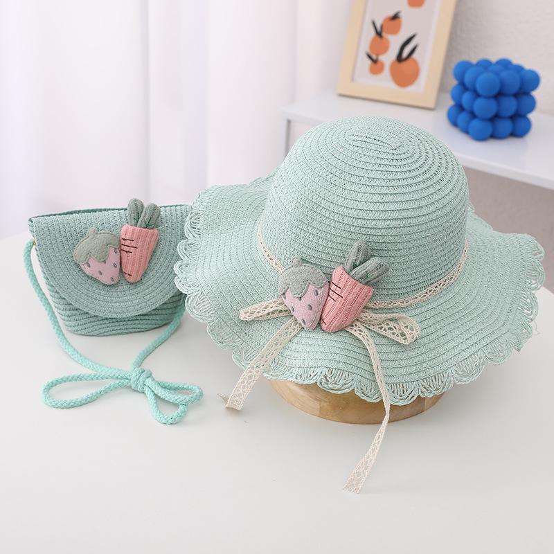 Fashion Summer Children Sunscreen Straw Hat Bag Weaving Grass Cap Cool Sun Hat For Girl Cute Breathable Baby accessories