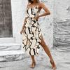 Women's Vintage Floral Print Sleeveless Dress Casual Waist Tie Midi Dress with Side Slit Summer Beach Dress