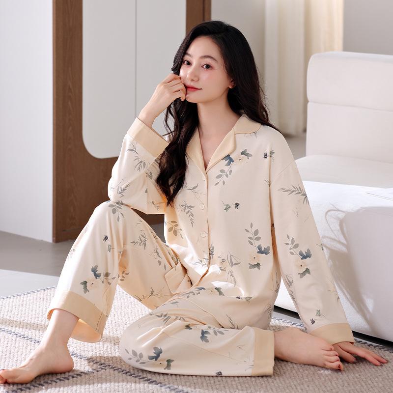 Pajamas Women'S Autumn Pure Cotton Long-Sleeved Loungewear Autumn And Winter Thin Large Size Set